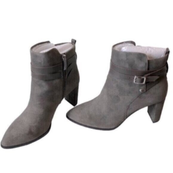 NEW Essex Lane Taupe Suede Classic Business Casual Booties 8 - Picture 5 of 9